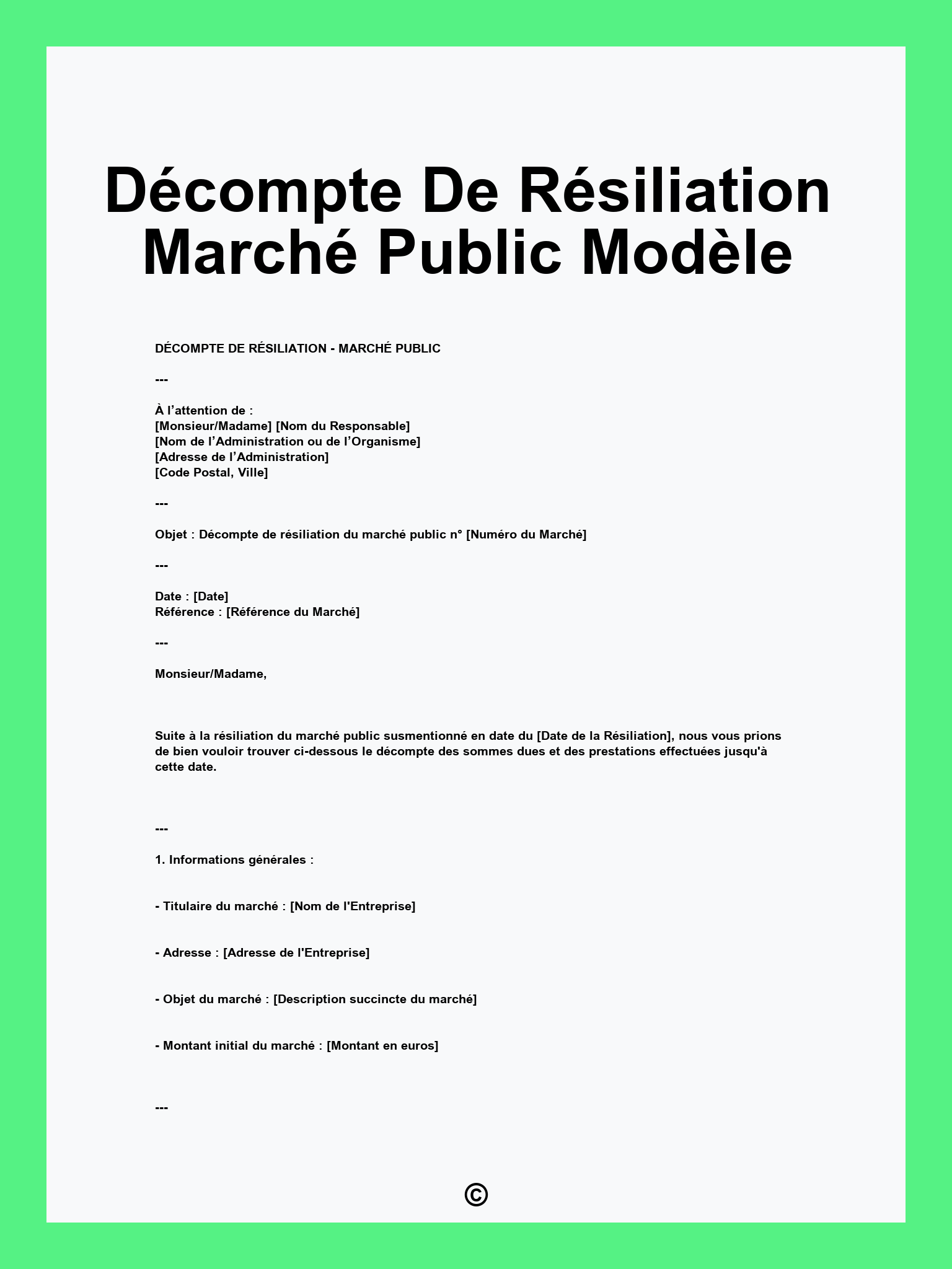 Décompte De Résiliation Marché Public Modèle