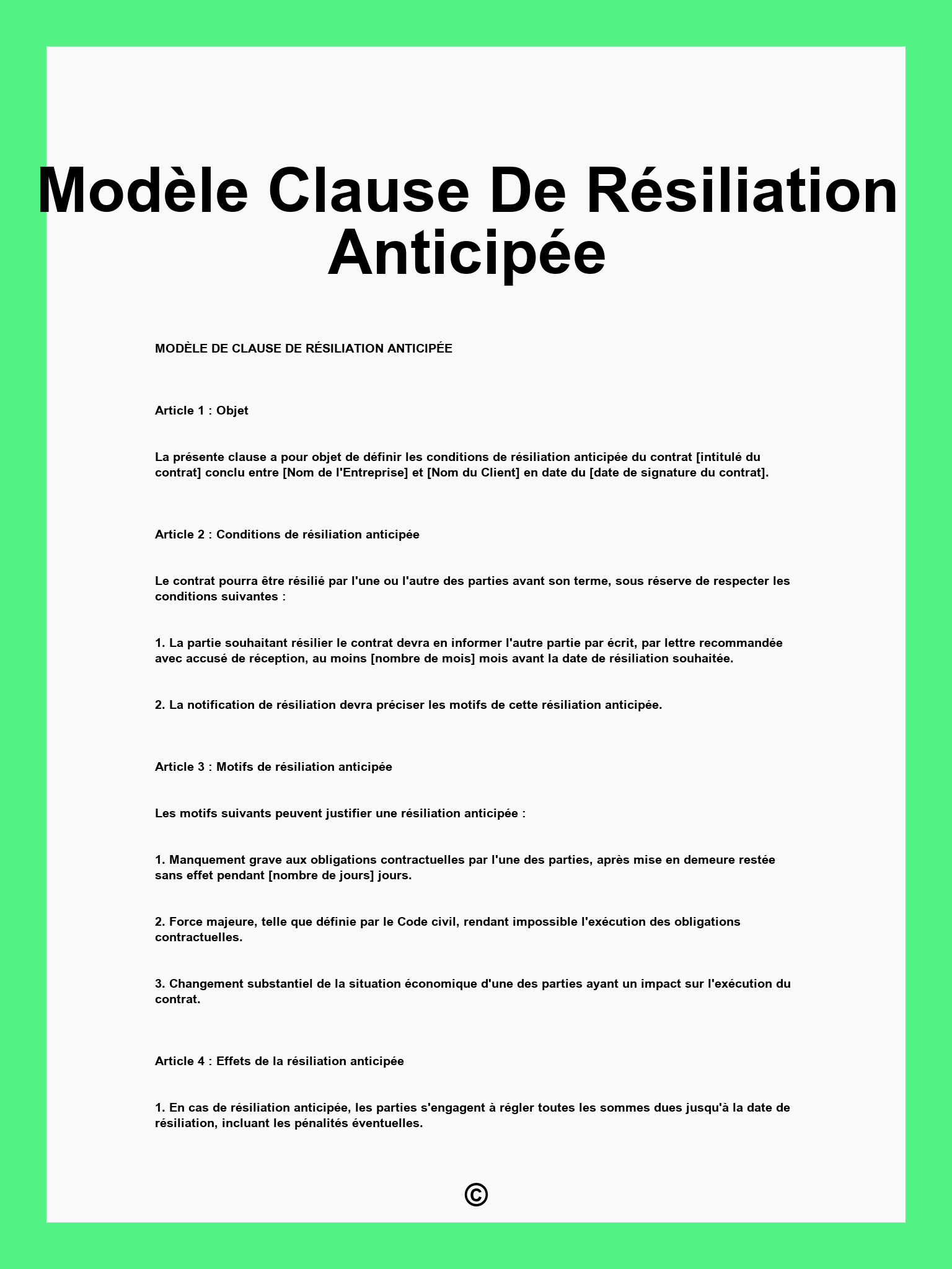 Modèle Clause De Résiliation Anticipée