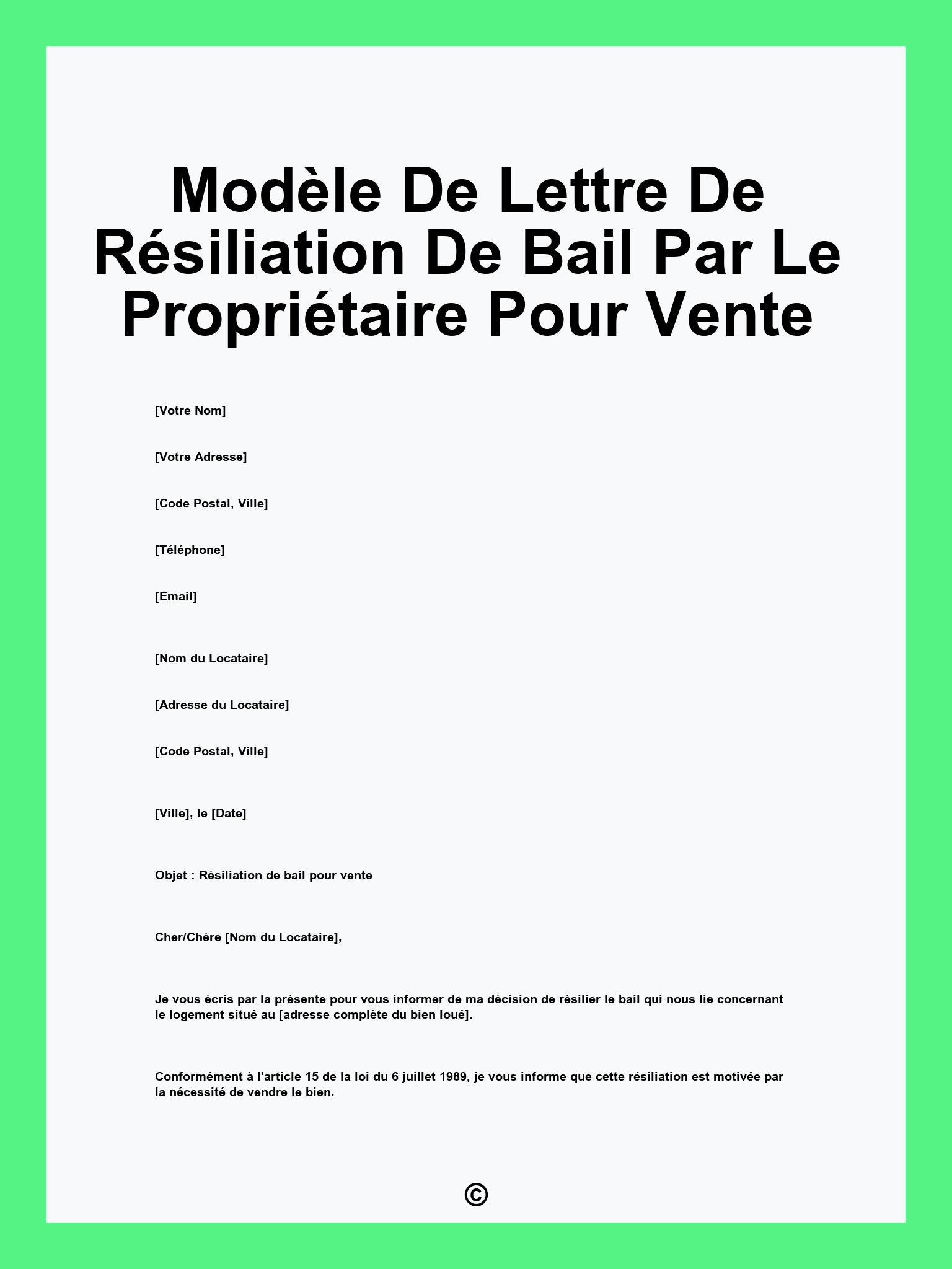 Modèle De Lettre De Résiliation De Bail Par Le Propriétaire Pour Vente