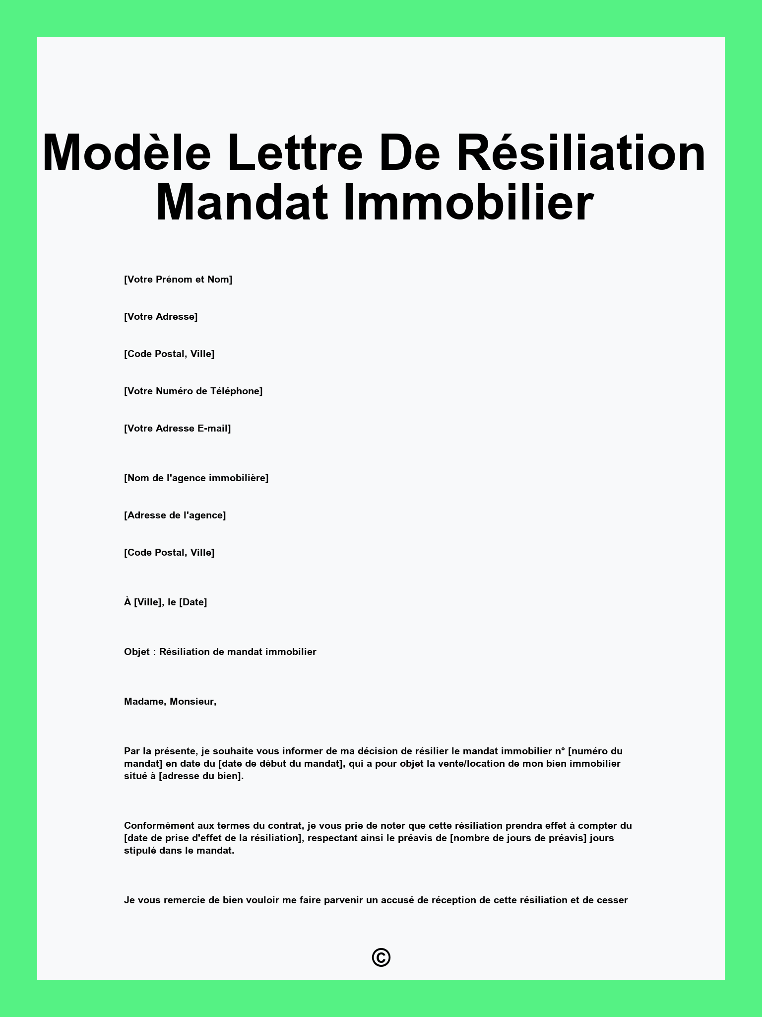 Modèle Lettre De Résiliation Mandat Immobilier