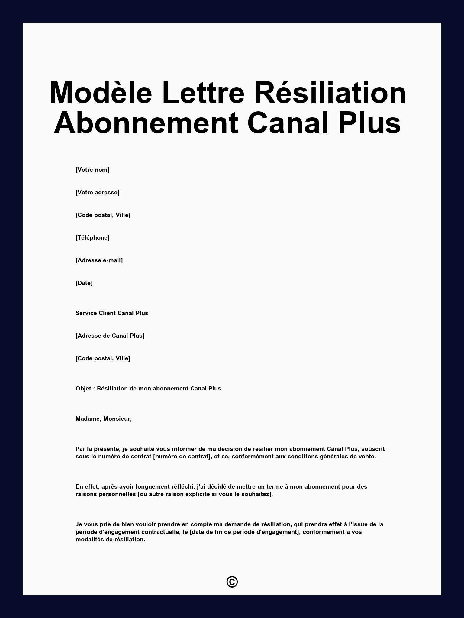 Modèle Lettre Résiliation Abonnement Canal Plus