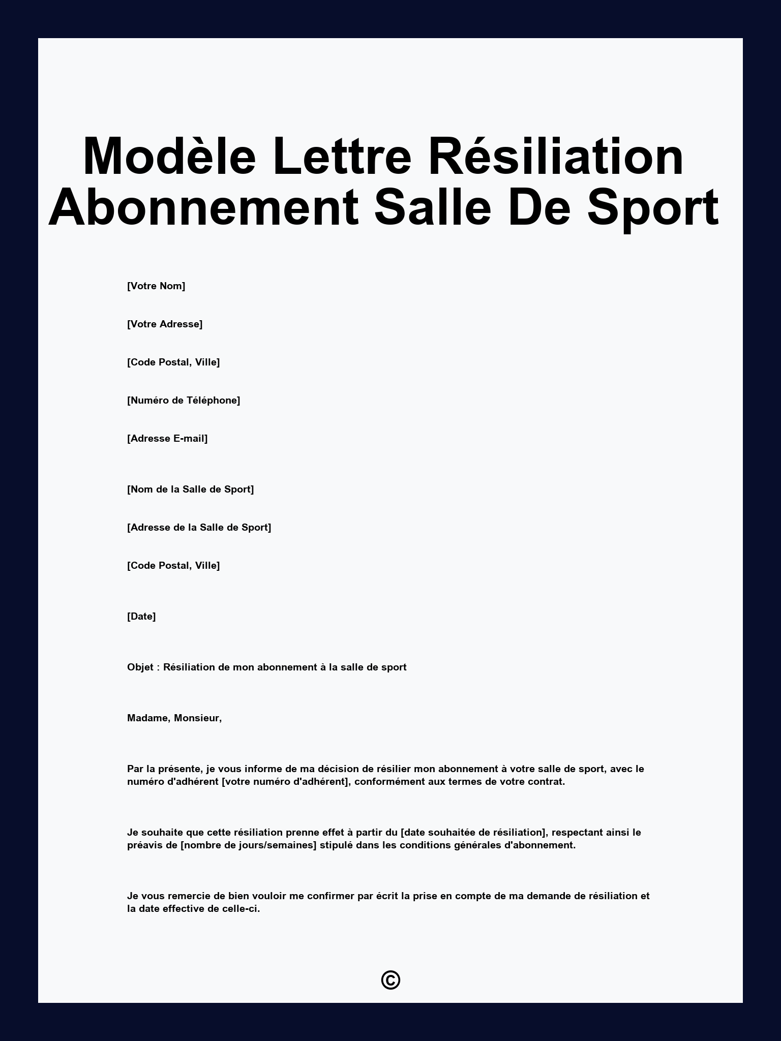 Modèle Lettre Résiliation Abonnement Salle De Sport