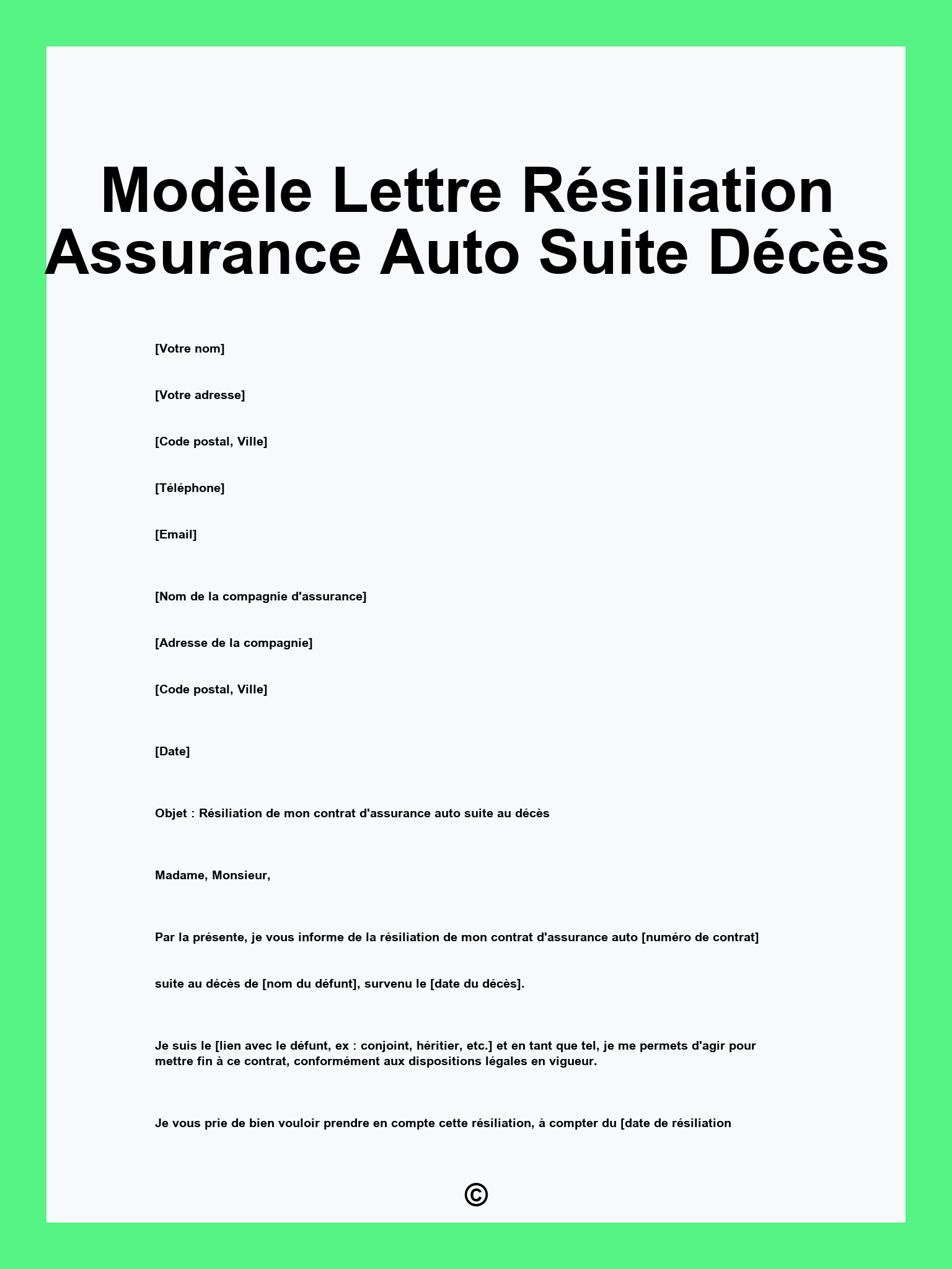 Modèle Lettre Résiliation Assurance Auto Suite Décès
