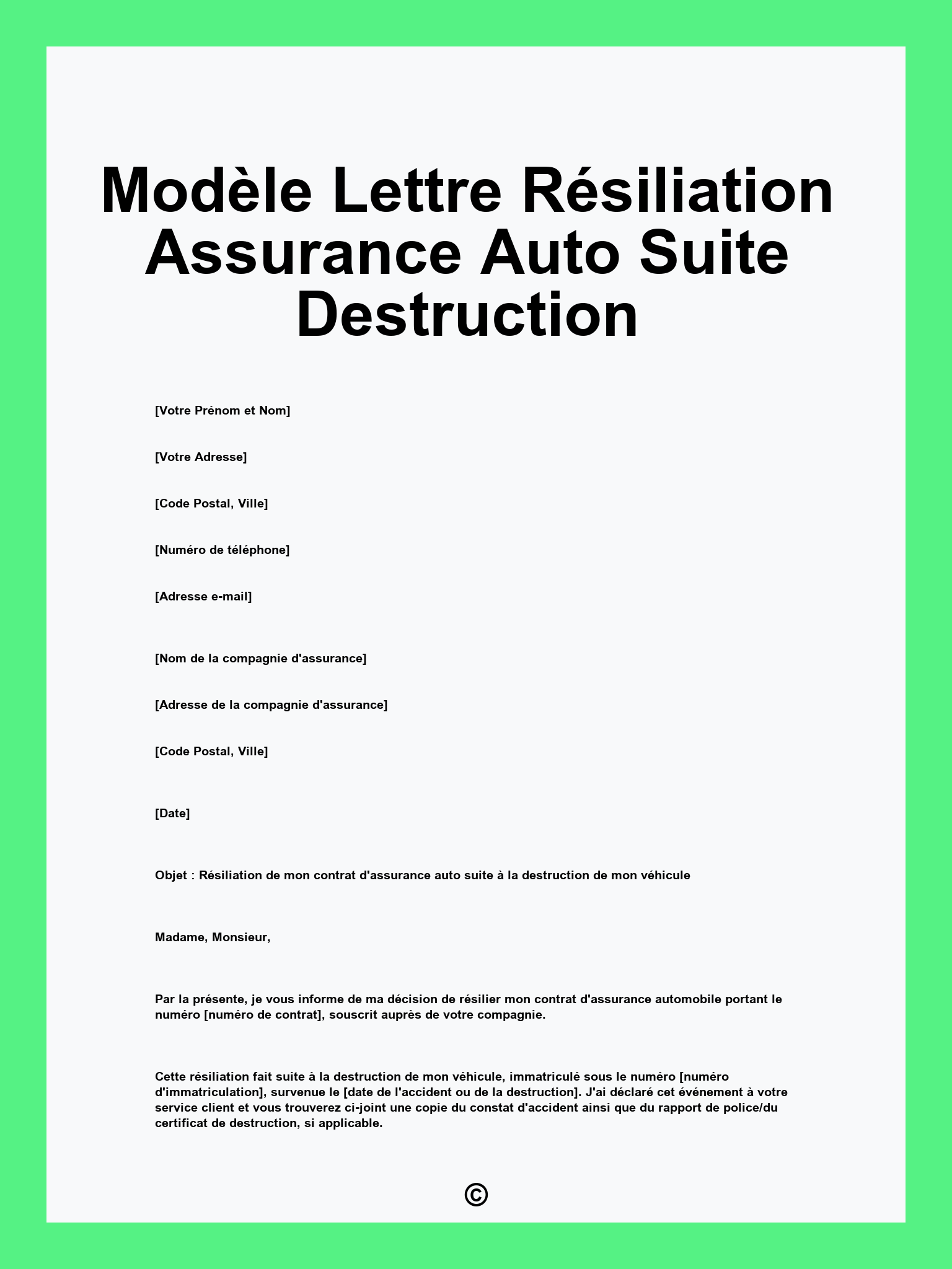 Modèle Lettre Résiliation Assurance Auto Suite Destruction