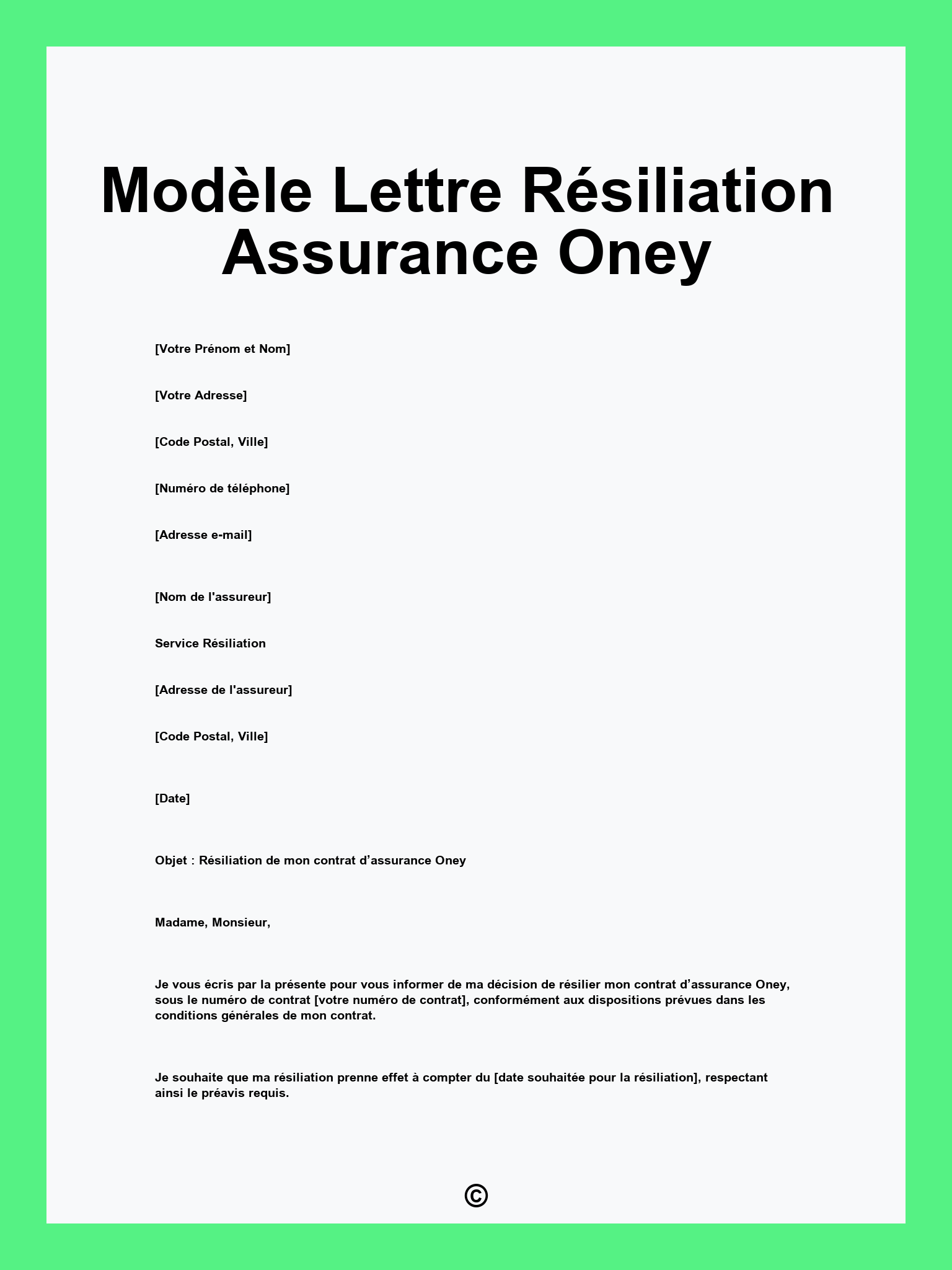 Modèle Lettre Résiliation Assurance Oney