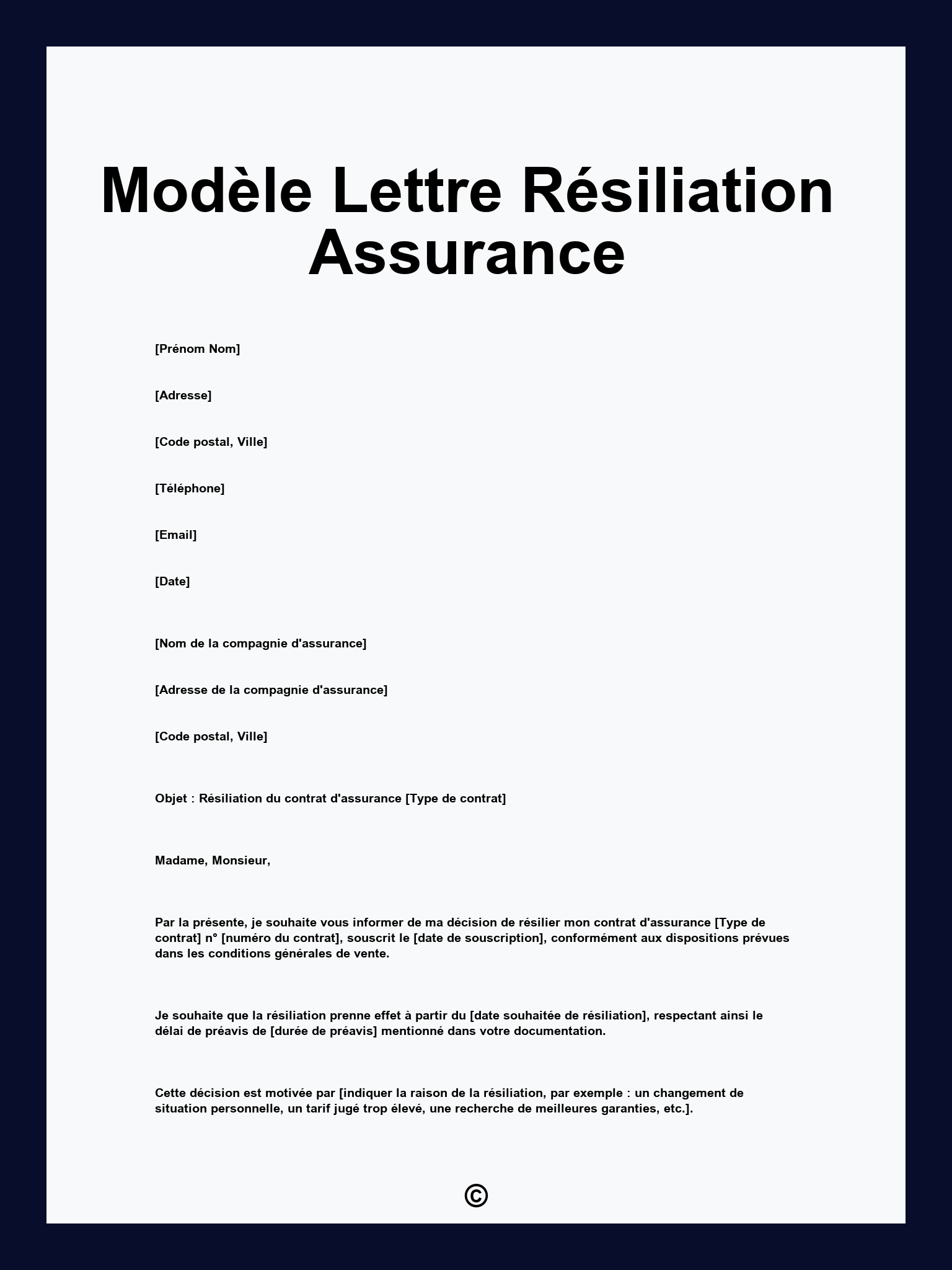 Modèle Lettre Résiliation Assurance