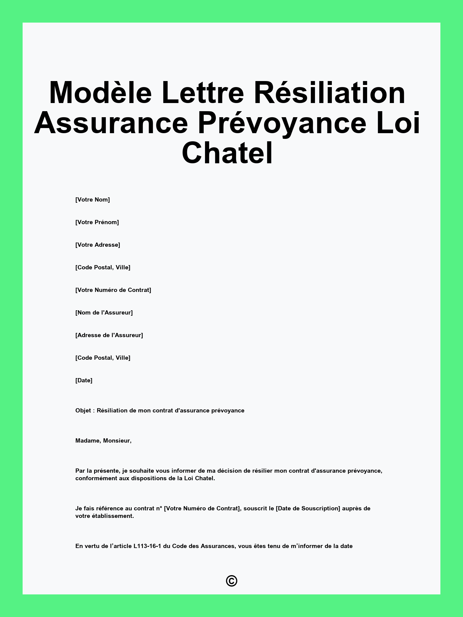 Modèle Lettre Résiliation Assurance Prévoyance Loi Châtel
