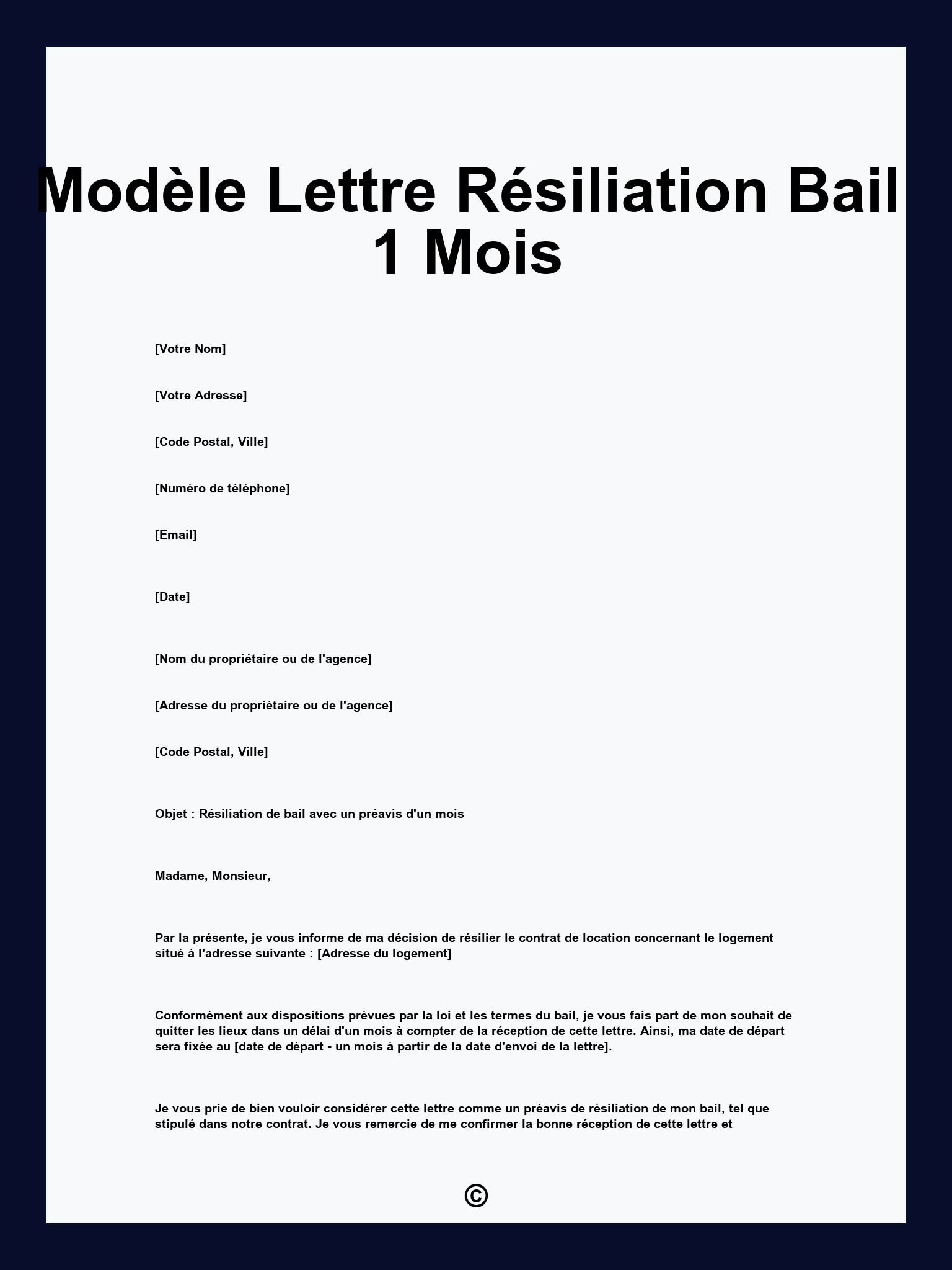 Modèle Lettre Résiliation Bail 1 Mois