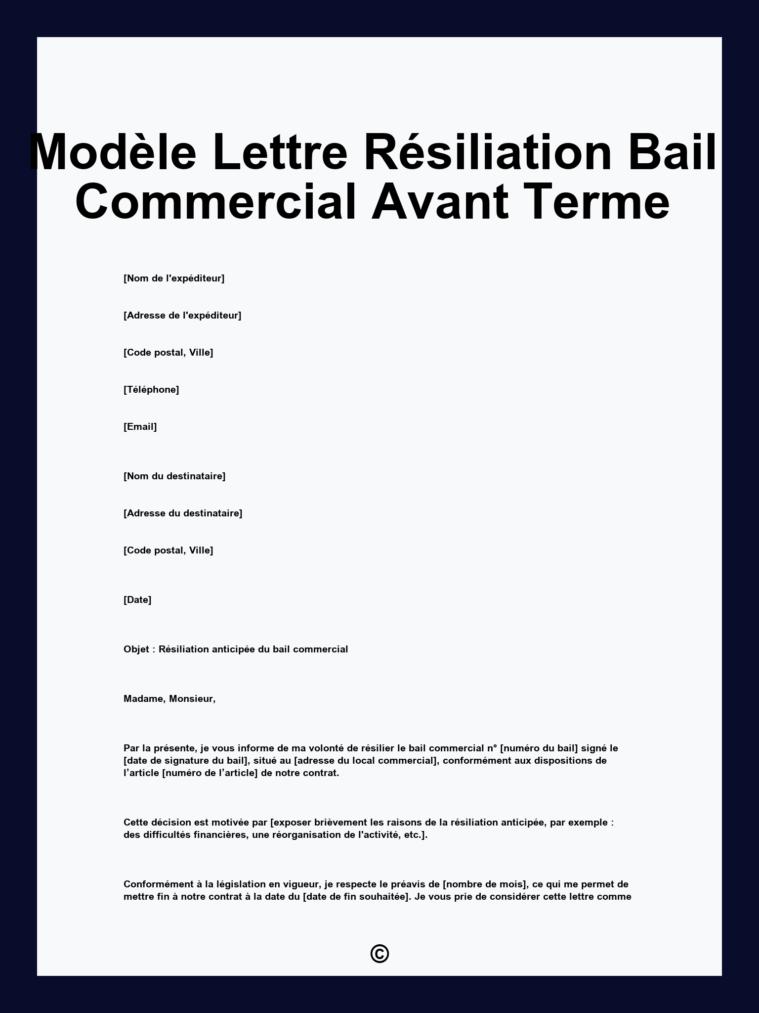 Modèle Lettre Résiliation Bail Commercial Avant Terme