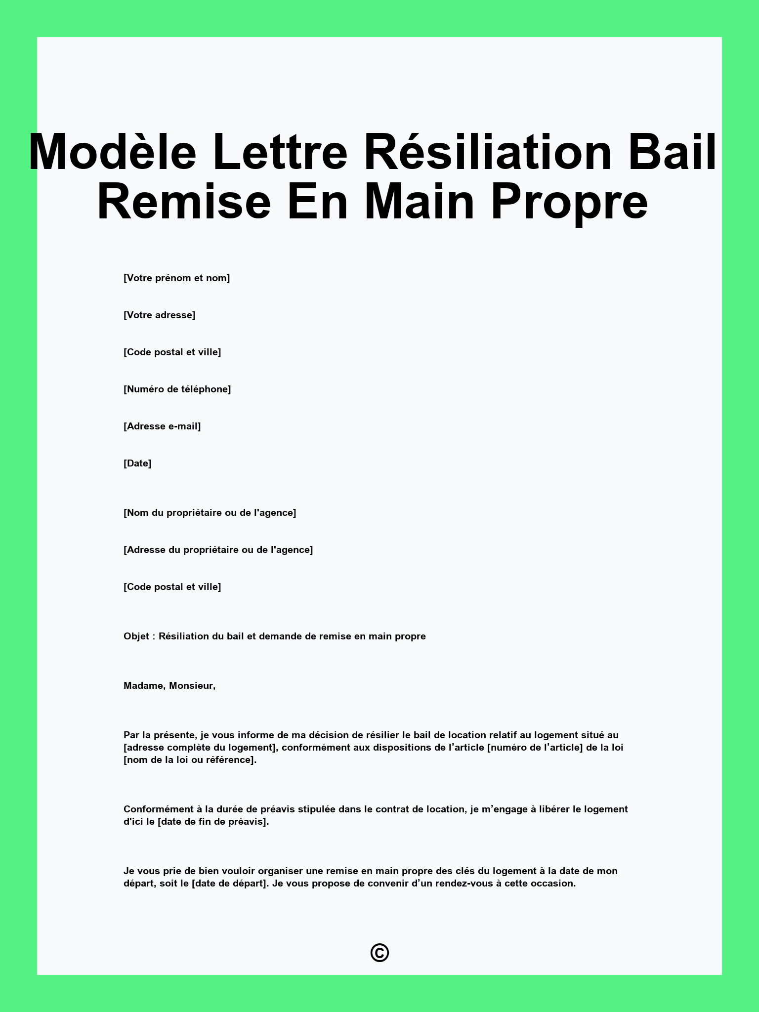 Modèle Lettre Résiliation Bail Remise En Main Propre