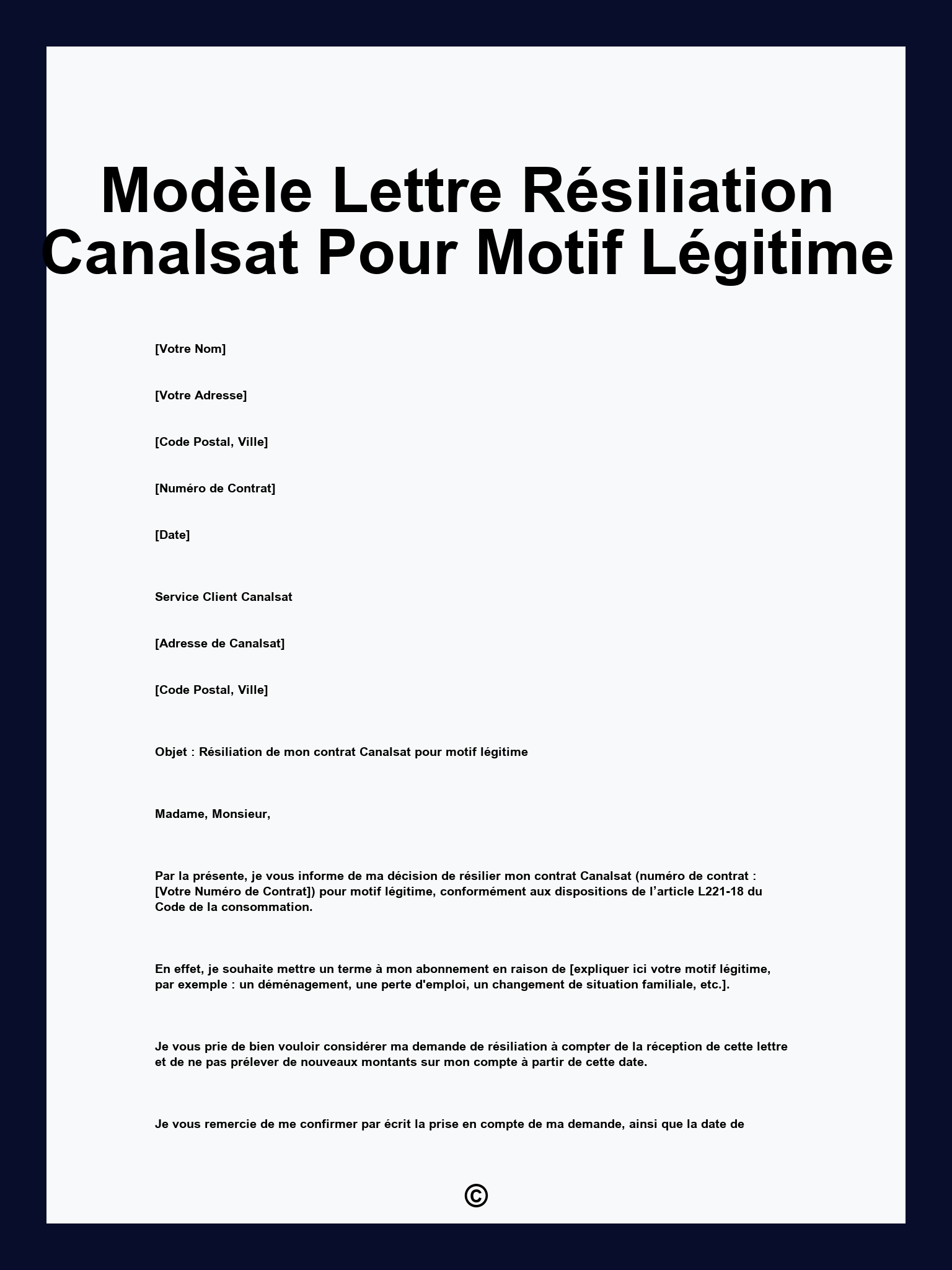 Modèle Lettre Résiliation Canalsat Pour Motif Légitime