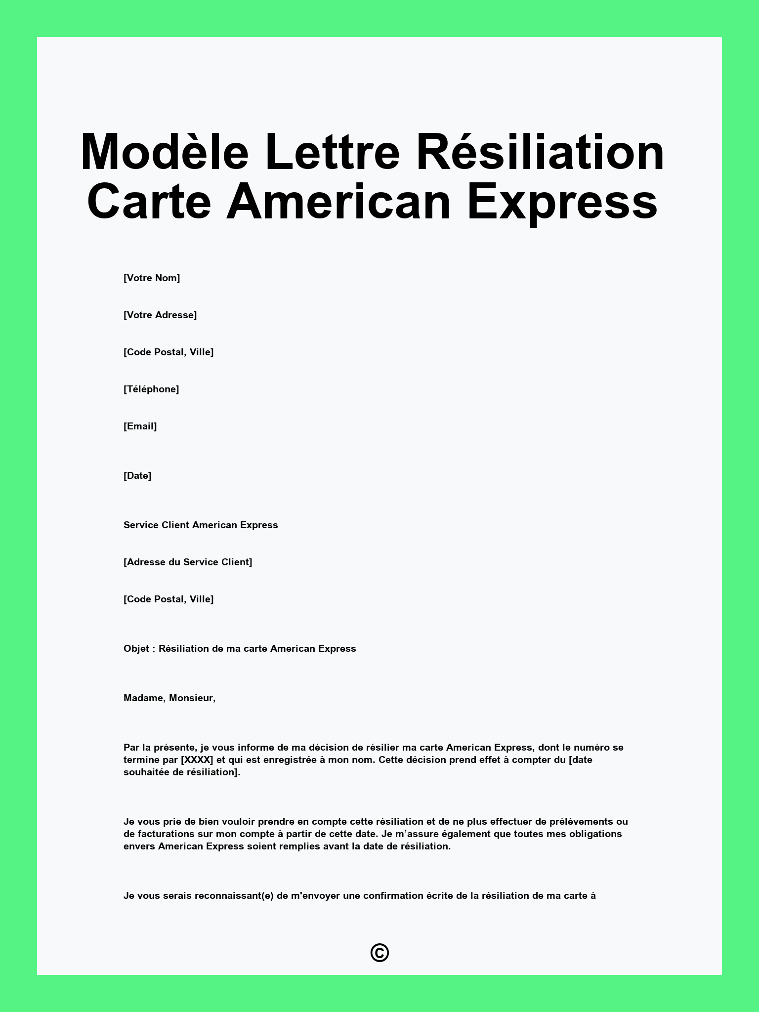 Modèle Lettre Résiliation Carte American Express