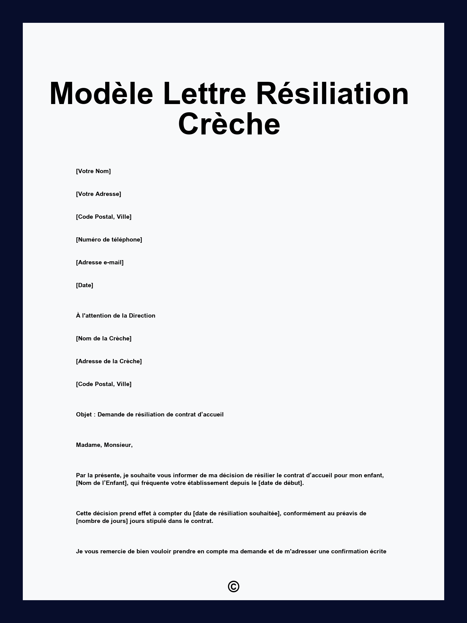 Modèle Lettre Résiliation Crèche
