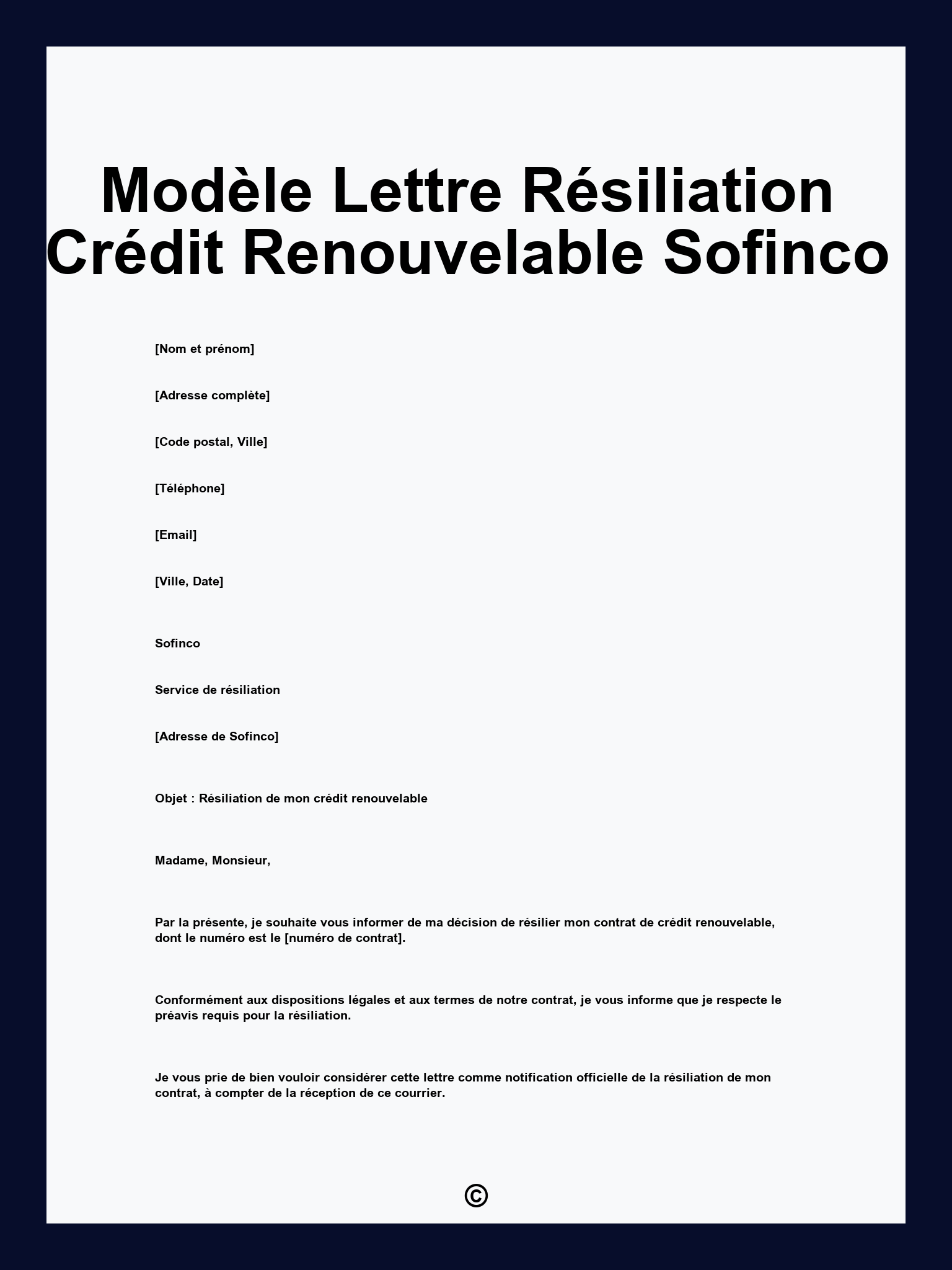 Modèle Lettre Résiliation Crédit Renouvelable Sofinco
