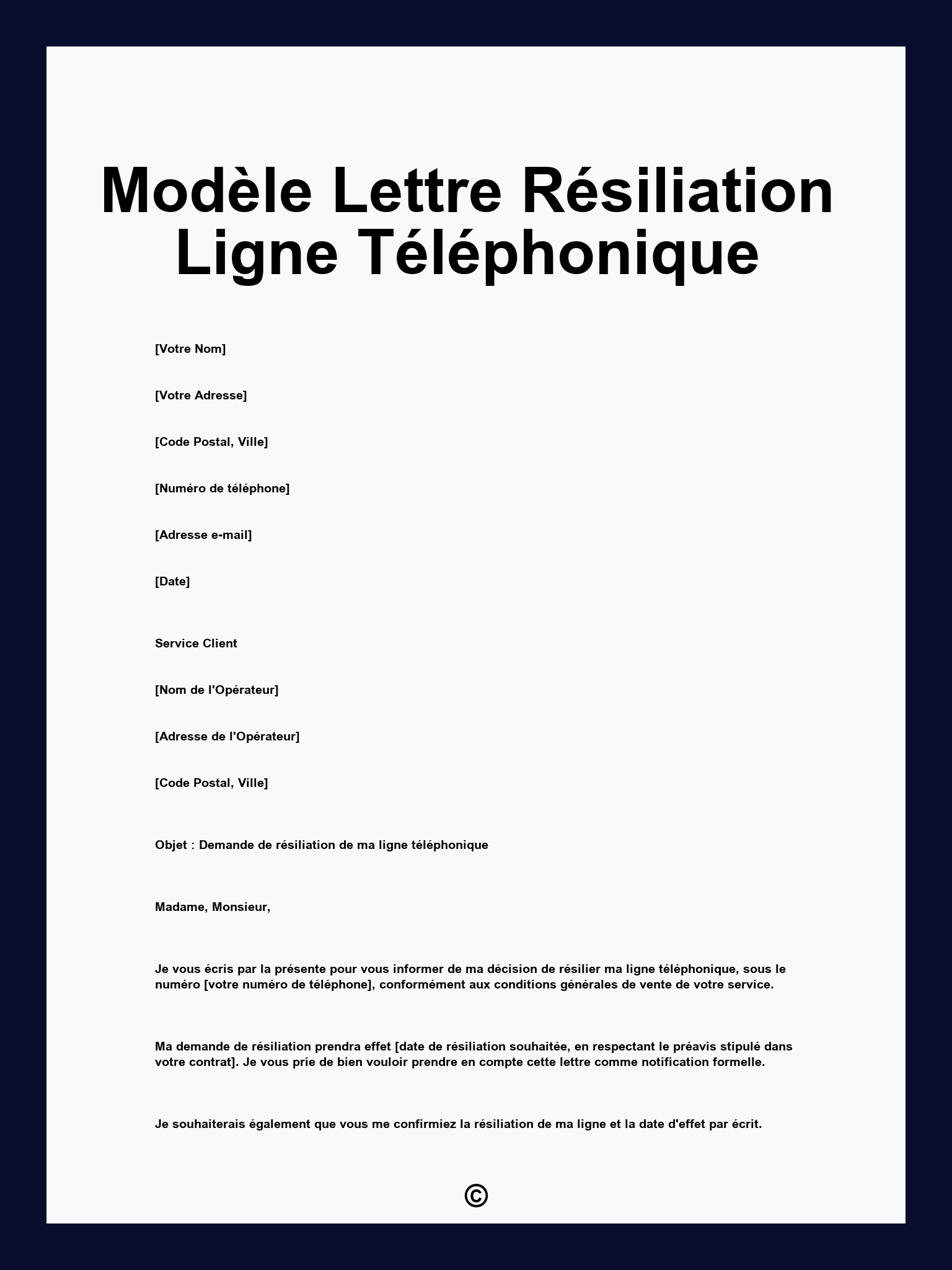 Modèle Lettre Résiliation Ligne Téléphonique