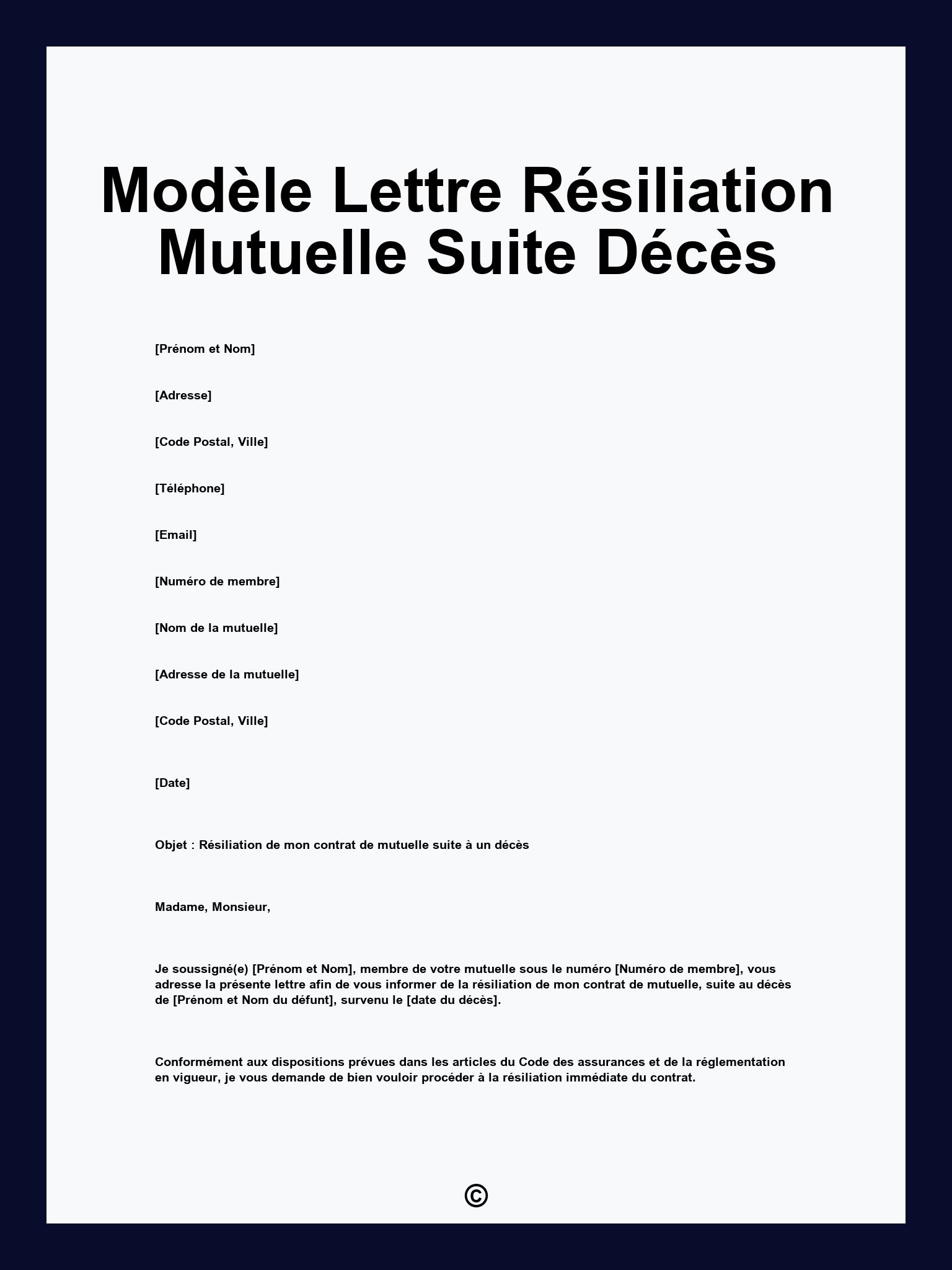 Modèle Lettre Résiliation Mutuelle Suite Décès