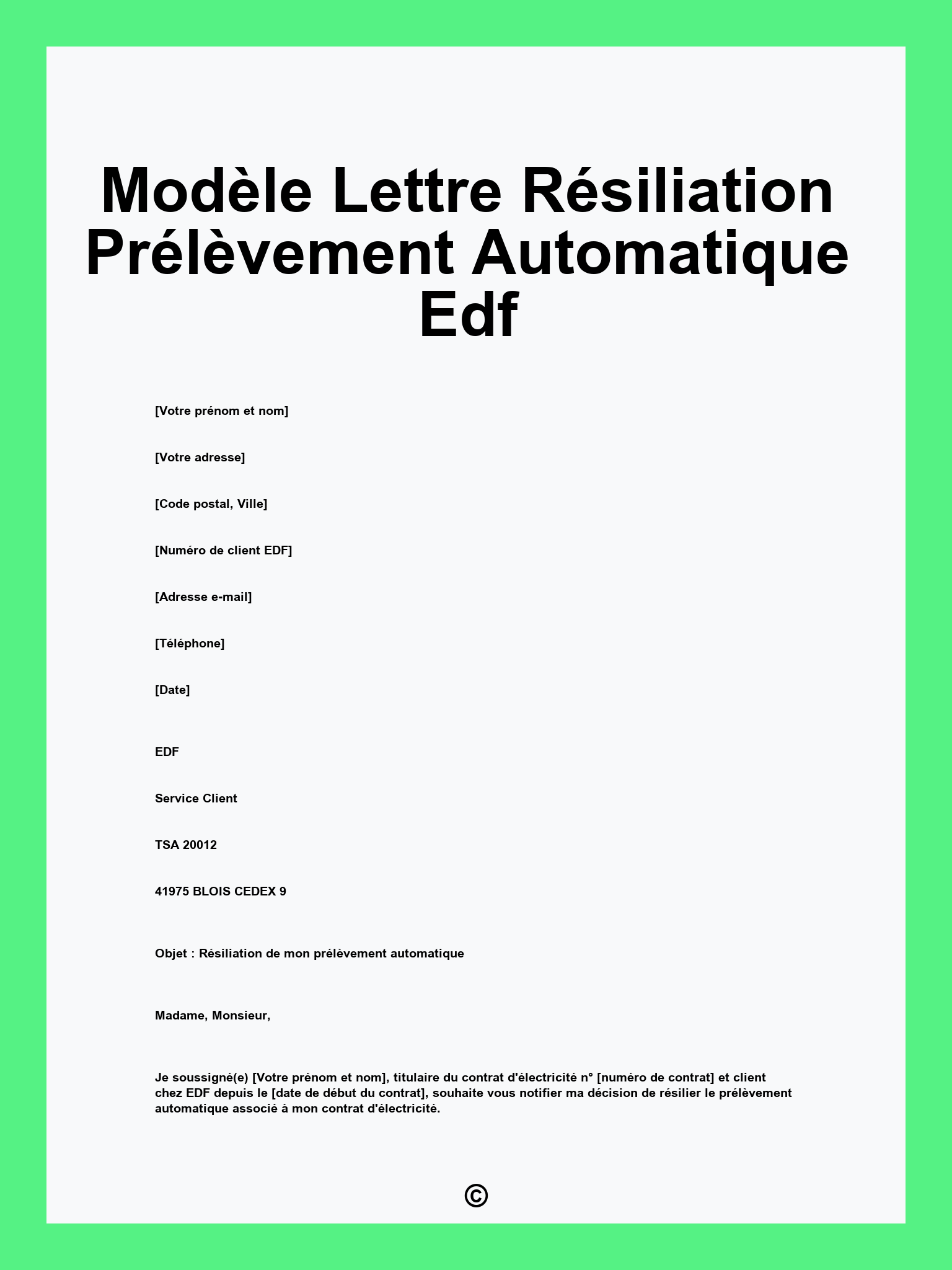 Modèle Lettre Résiliation Prélèvement Automatique Edf