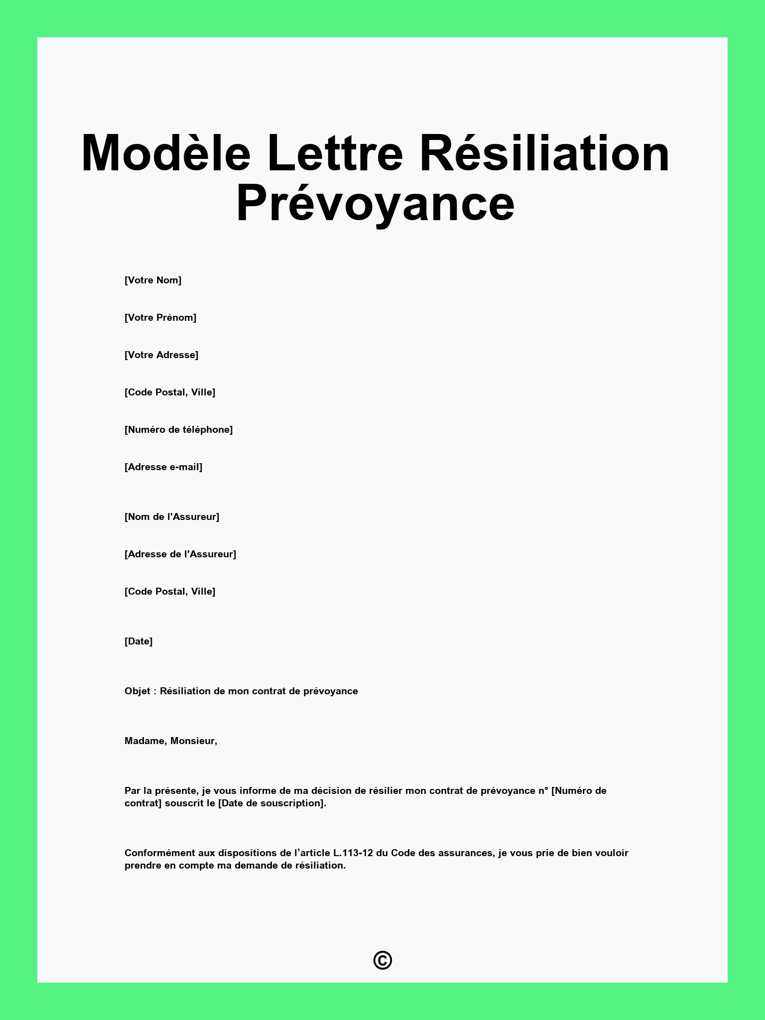 Modèle Lettre Résiliation Prévoyance