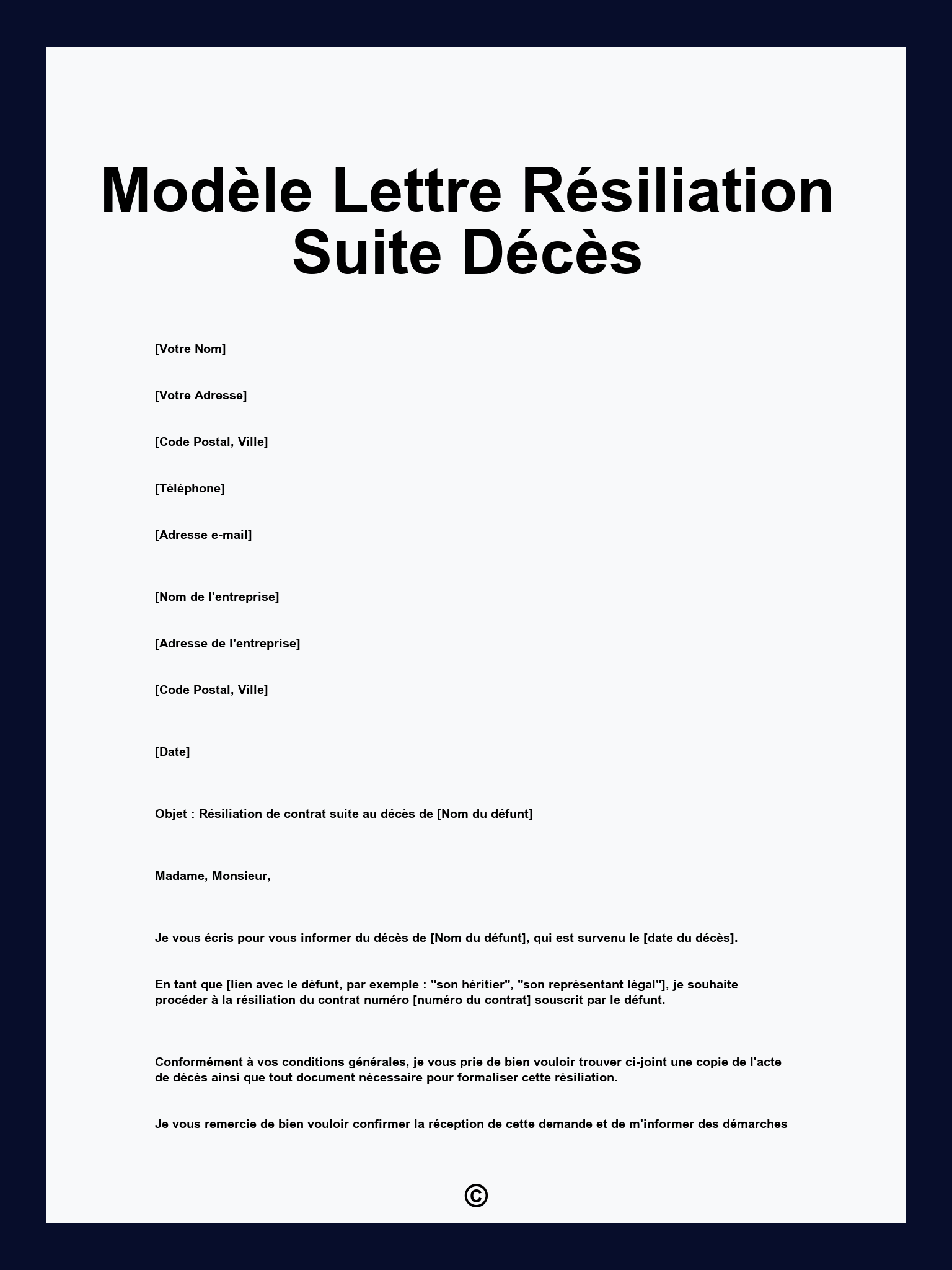 Modèle Lettre Résiliation Suite Décès