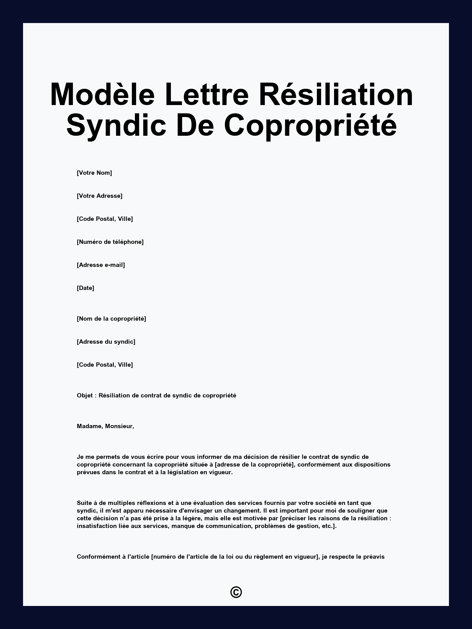 Modèle Lettre Résiliation Syndic De Copropriété