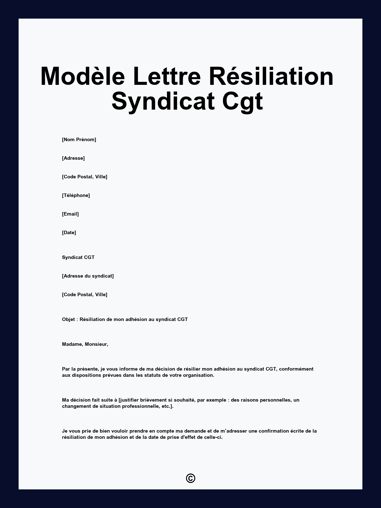 Modèle Lettre Résiliation Syndicat Cgt