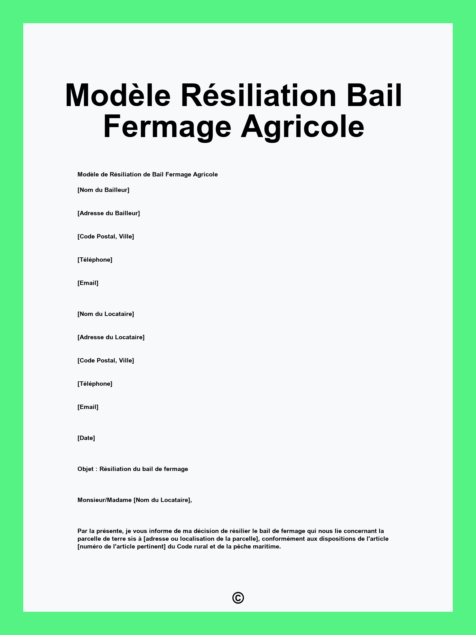 Modèle Résiliation Bail Fermage Agricole