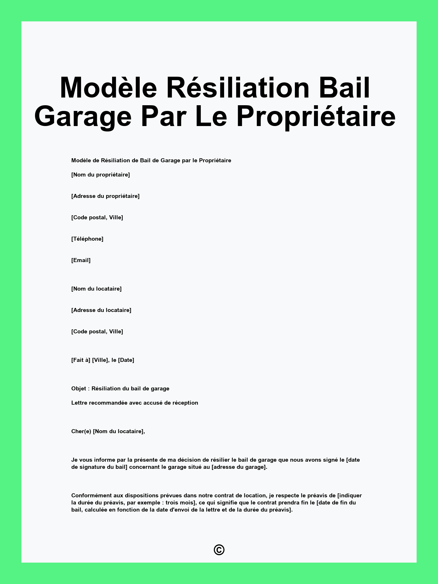 Modèle Résiliation Bail Garage Par Le Propriétaire