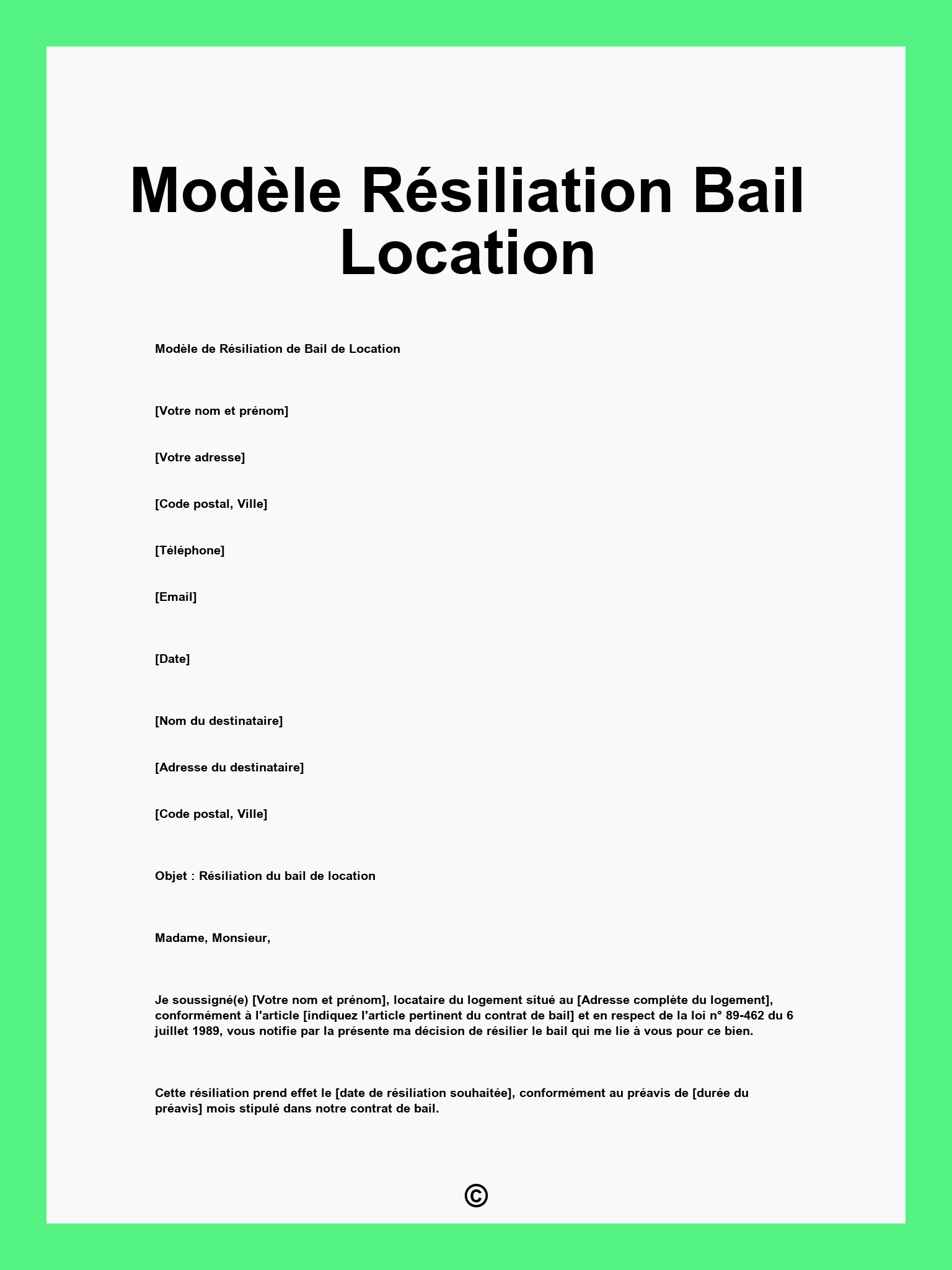 Modèle Résiliation Bail Location