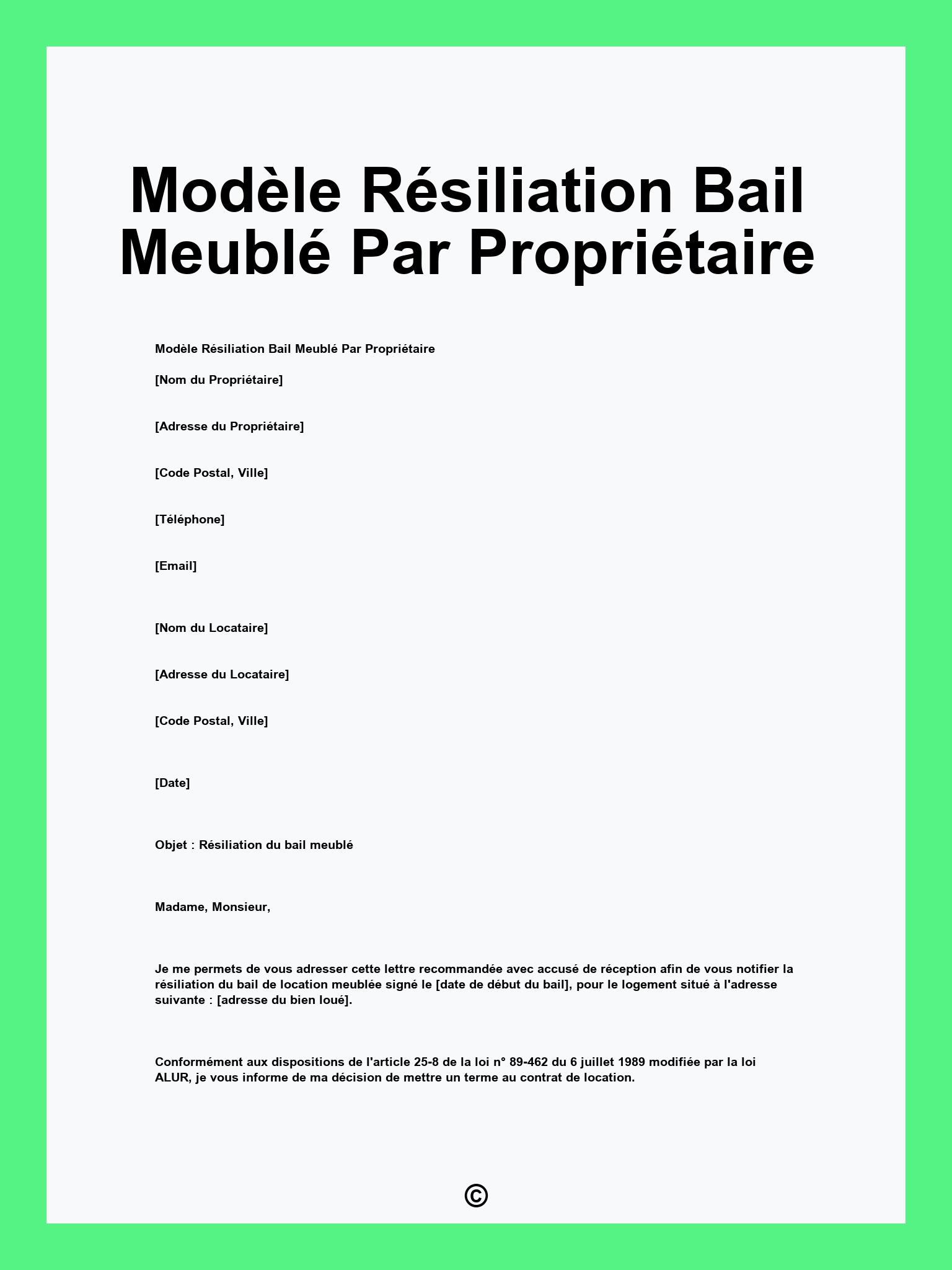 Modèle Résiliation Bail Meublé Par Propriétaire