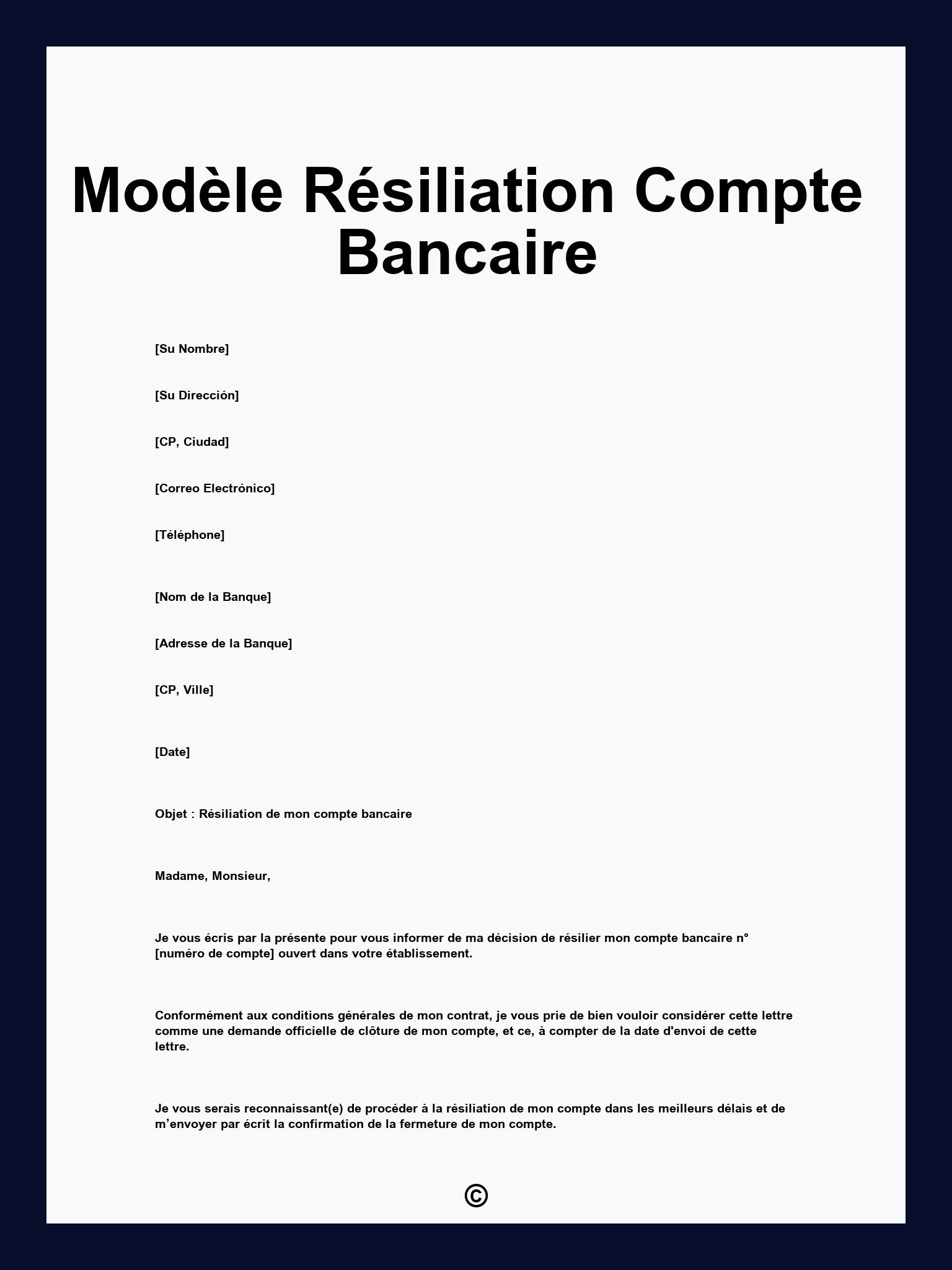 Modèle Résiliation Compte Bancaire