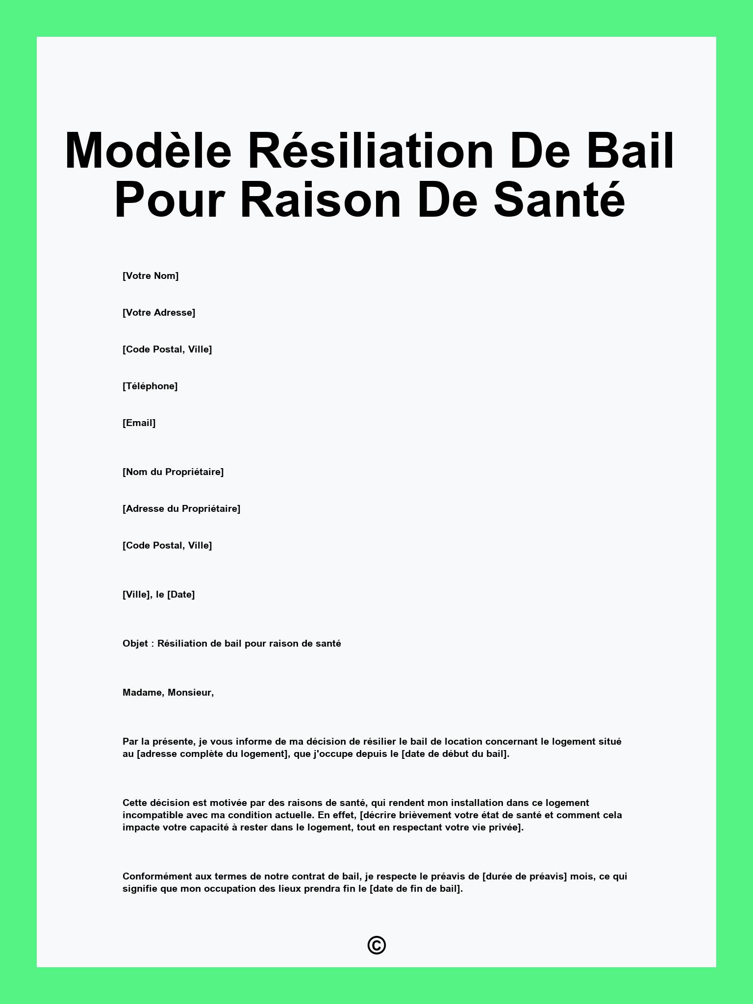 Modèle Résiliation De Bail Pour Raison De Santé