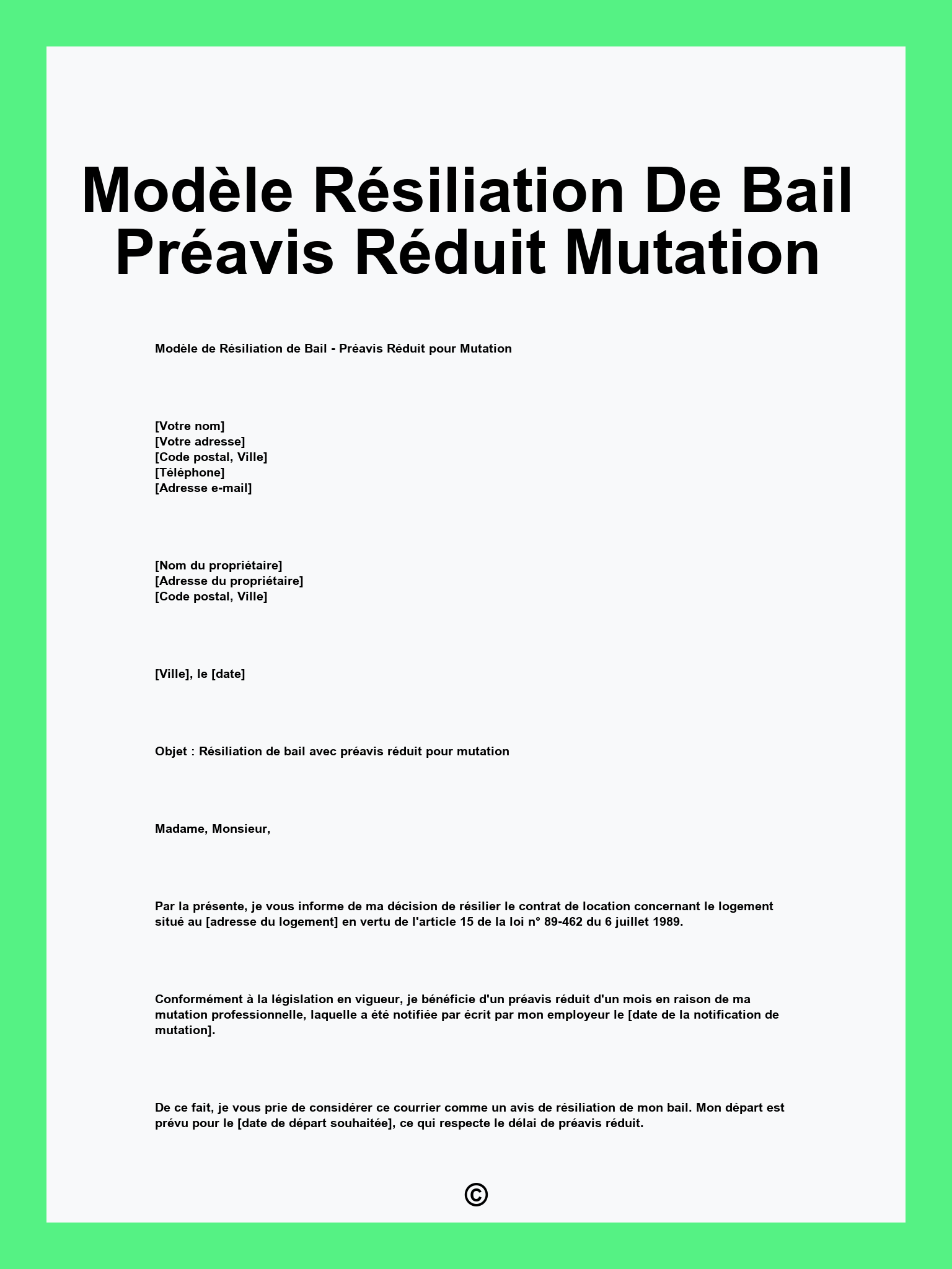 Modèle Résiliation De Bail Préavis Réduit Mutation