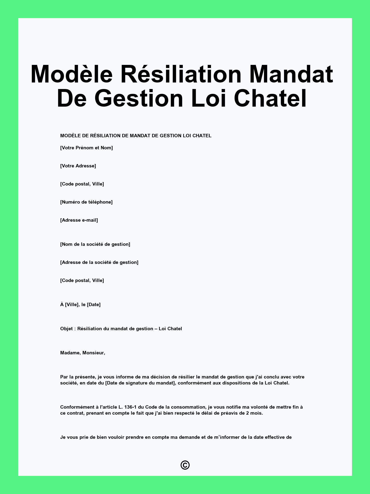 Modèle Résiliation Mandat De Gestion Loi Chatel