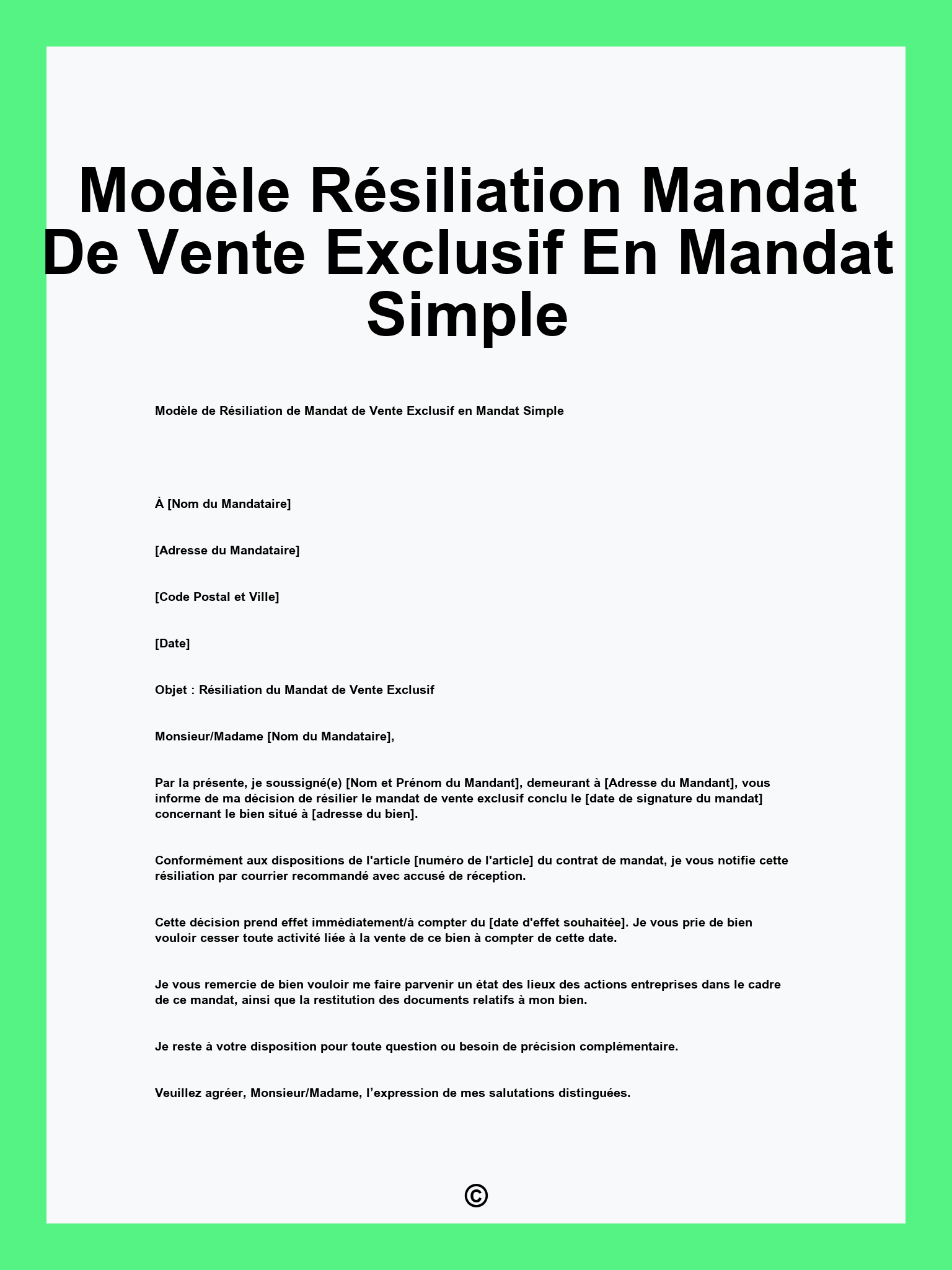 Modèle Résiliation Mandat De Vente Exclusif En Mandat Simple