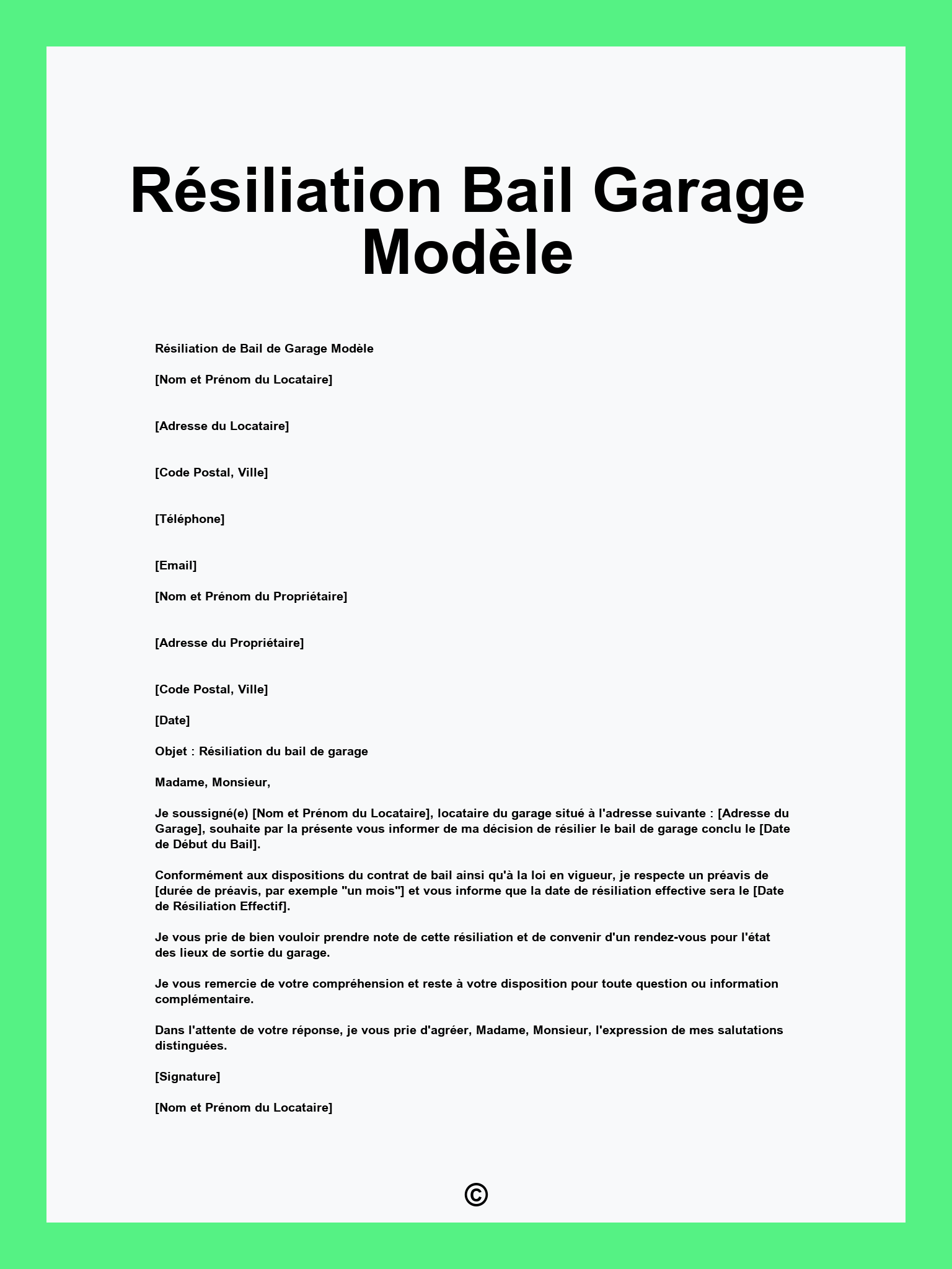 Résiliation Bail Garage Modèle