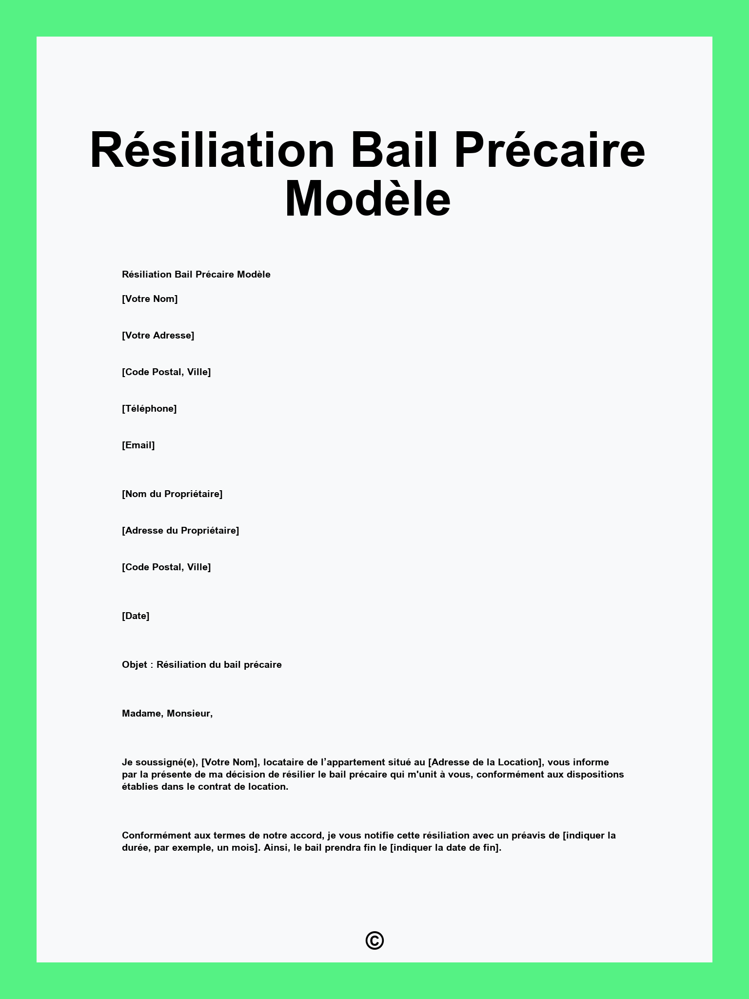 Résiliation Bail Précaire Modèle
