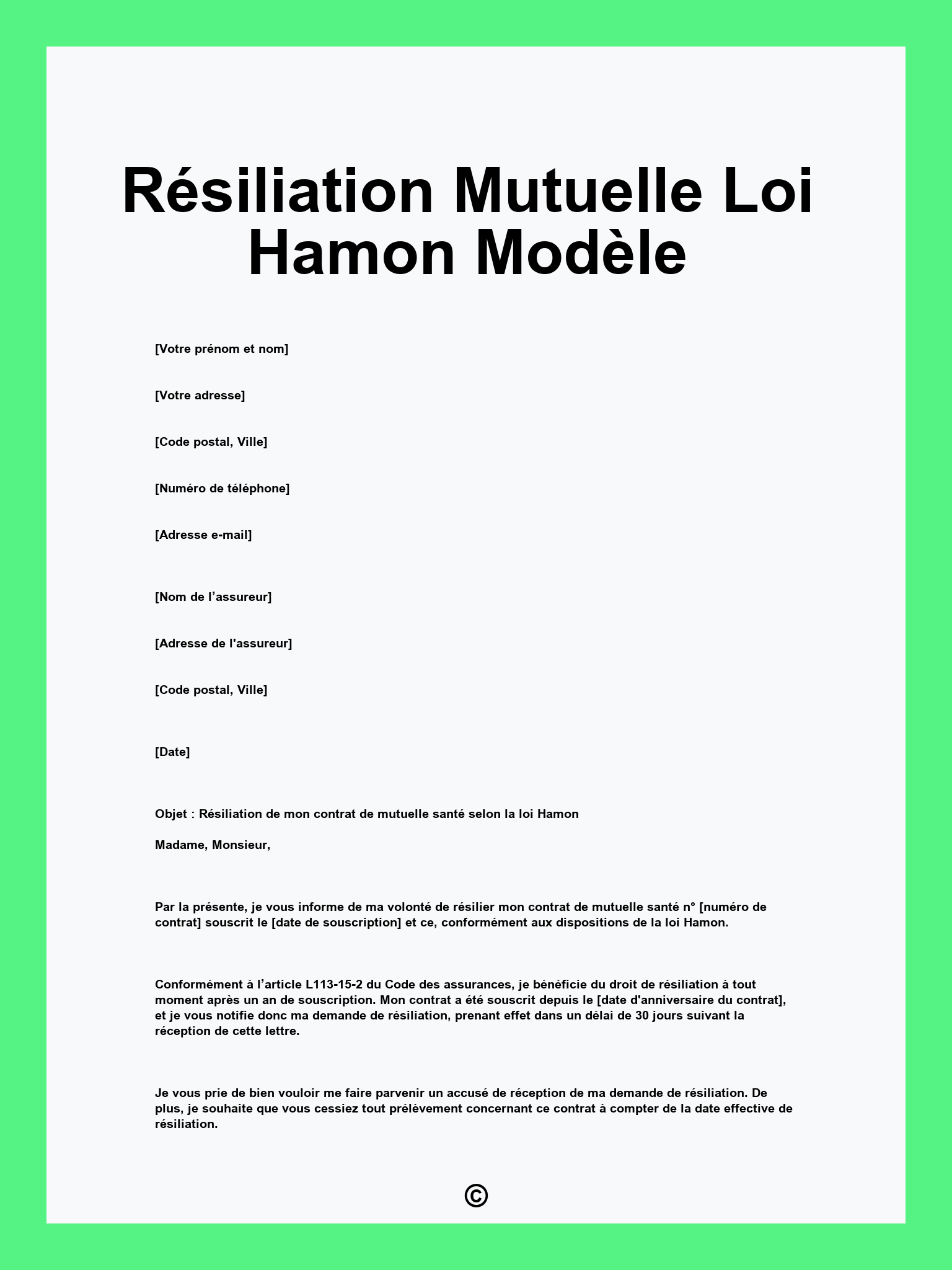 Résiliation Mutuelle Loi Hamon Modèle